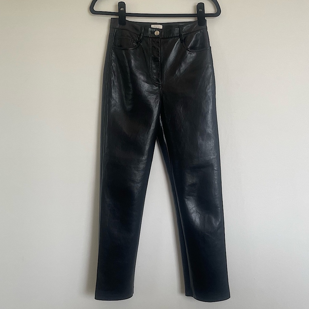 Wilfred Aritzia Melina Black Faux Leather High Rise Straight Leg Pant - 2